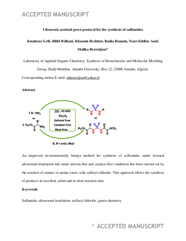 (PDF) Ultrasonic assisted green protocol for the synthesis of ...