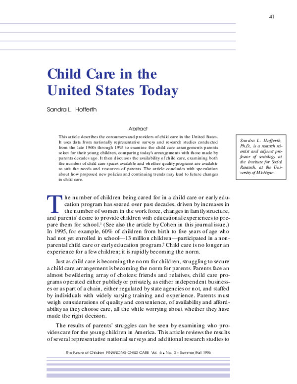 (PDF) Child Care in the United States Today