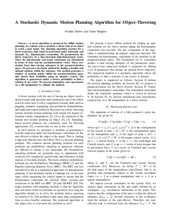 (PDF) A stochastic dynamic motion planning algorithm for object-throwing