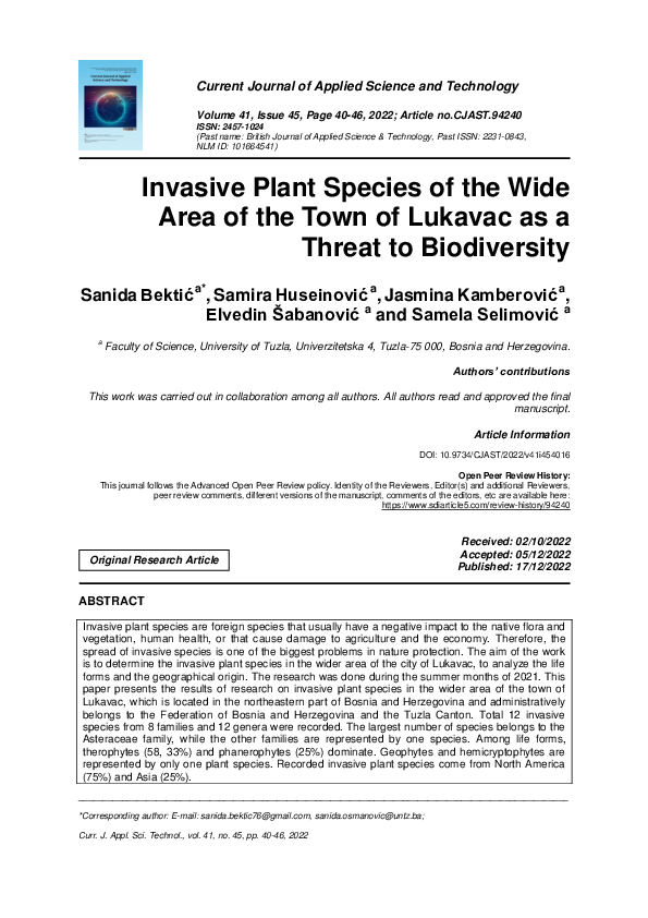 (PDF) Invasive Plant Species of the Wide Area of the Town of Lukavac as ...