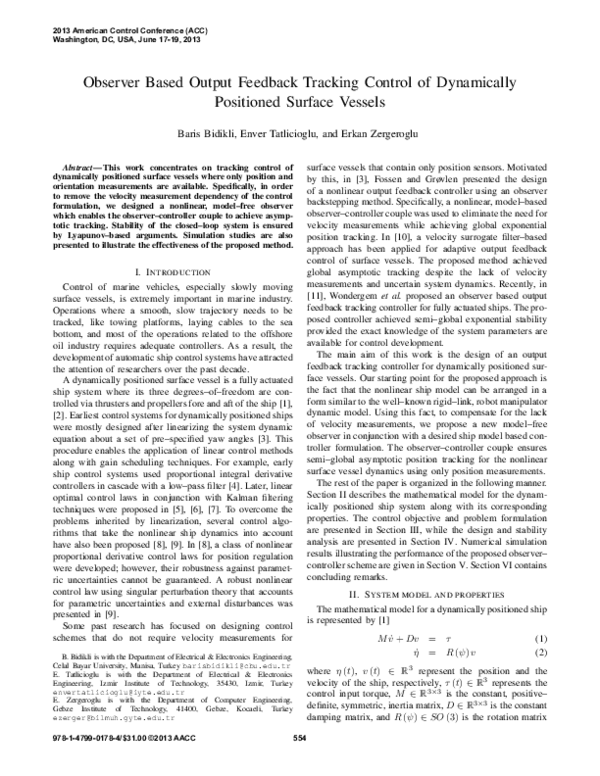 (PDF) Observer based output feedback tracking control of dynamically ...