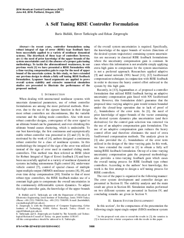 (PDF) A self tuning RISE controller formulation
