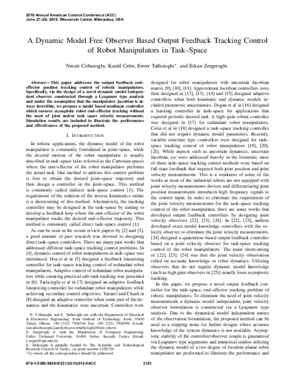 (PDF) A Dynamic Model Free Observer Based Output Feedback Tracking ...