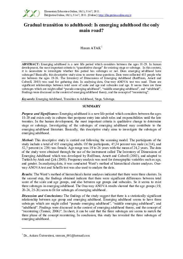 (PDF) Gradual transition to adulthood: Is emerging adulthood the only ...