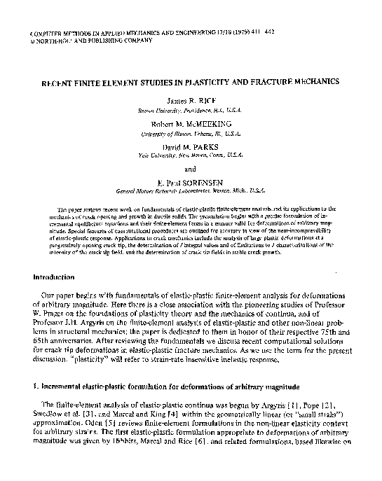 (PDF) Recent finite element studies in plasticity and fracture mechanics