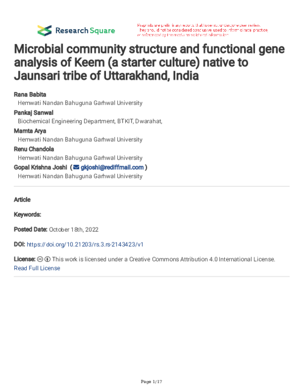 (PDF) Microbial community structure and functional gene analysis of ...