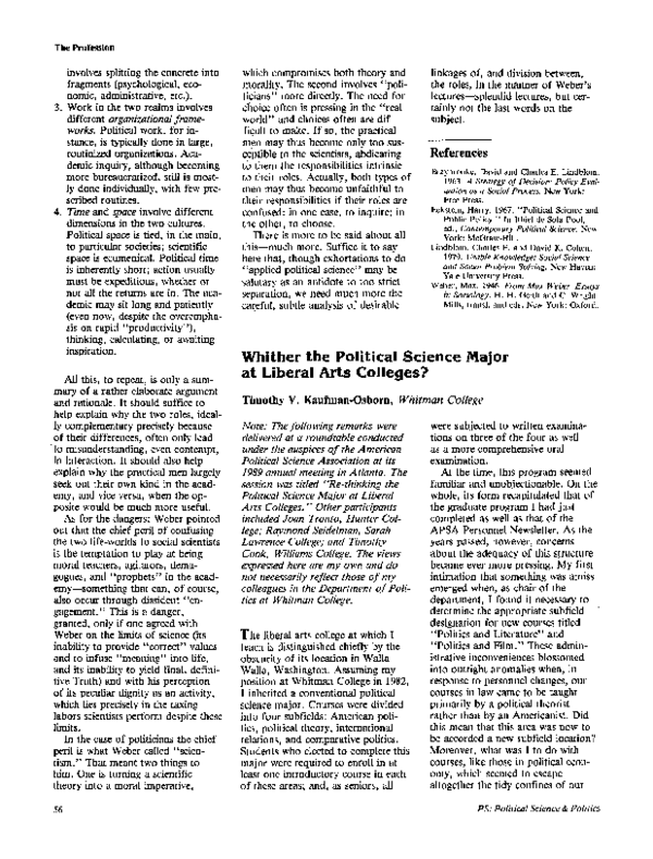 (PDF) Whither the Political Science Major at Liberal Arts Colleges?