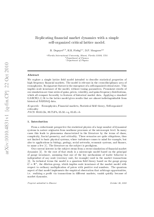 (PDF) Replicating financial market dynamics with a simple self ...