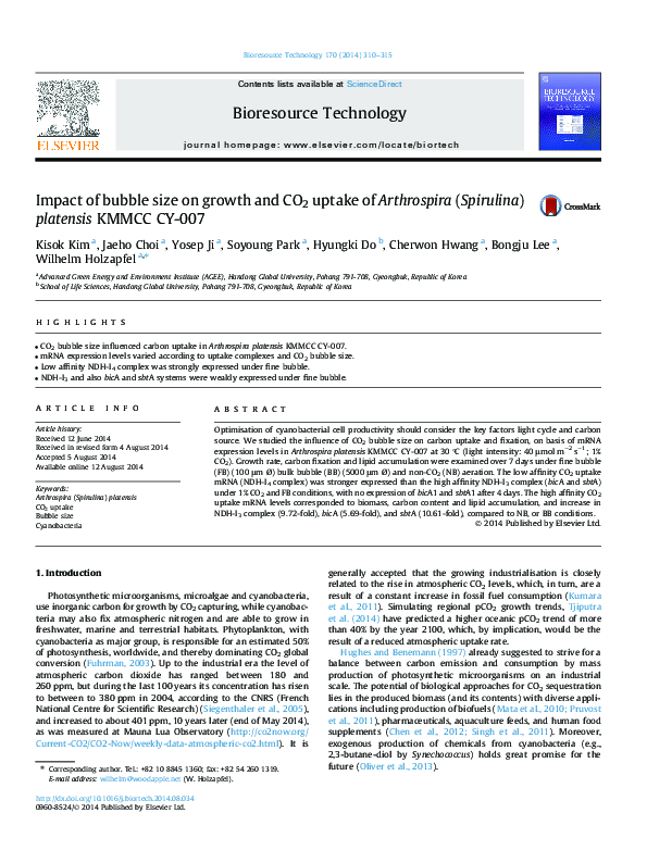 (PDF) Impact of bubble size on growth and CO 2 uptake of Arthrospira ...