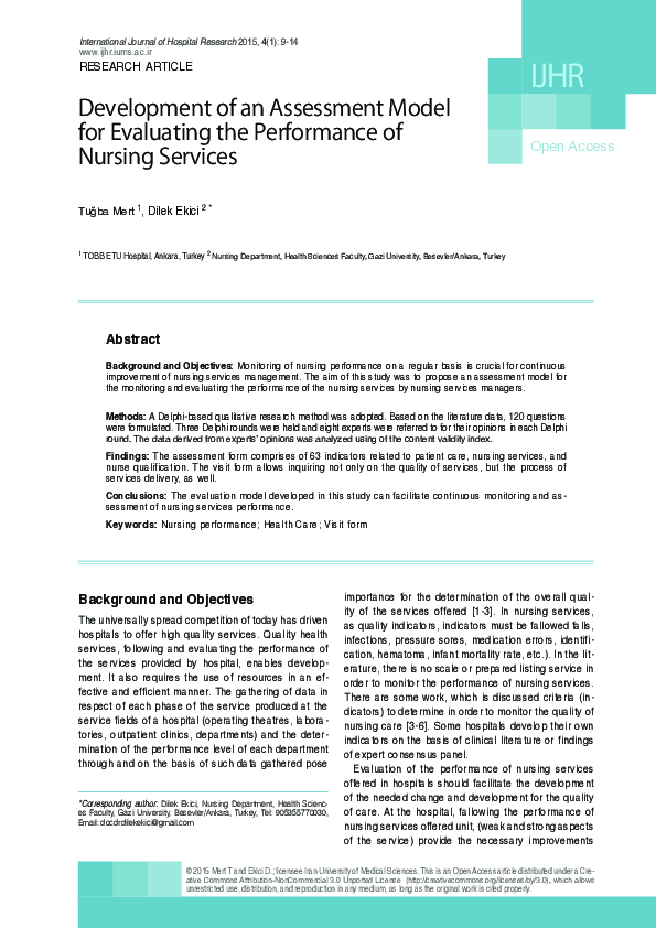 (PDF) Development of an Assessment Model for Evaluating the Performance ...