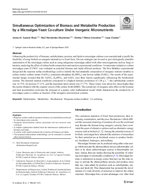 (PDF) Simultaneous Optimization of Biomass and Metabolite Production by ...