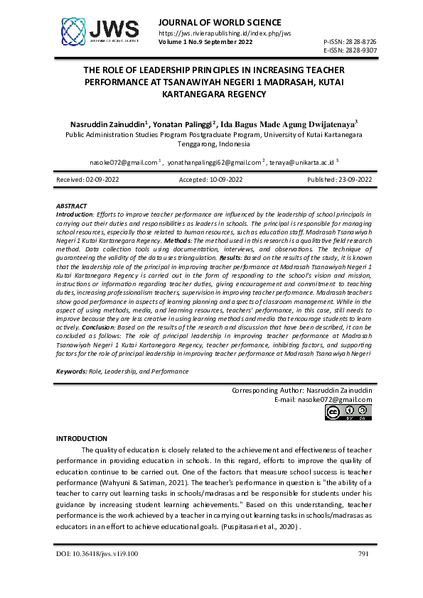 (PDF) The Role Of Leadership Principles In Increasing Teacher ...