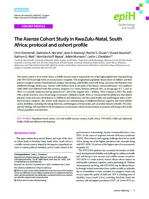 (PDF) The Asenze Cohort Study in KwaZulu-Natal, South Africa: Protocol ...