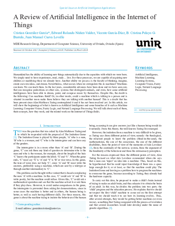 (PDF) A Review of Artificial Intelligence in the Internet of Things