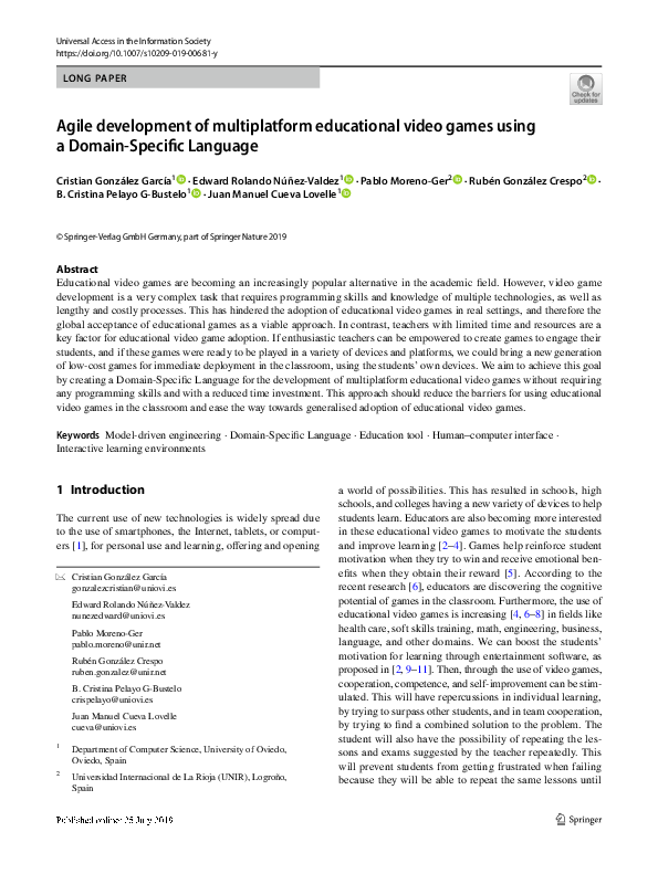 (PDF) Agile development of multiplatform educational video games using ...