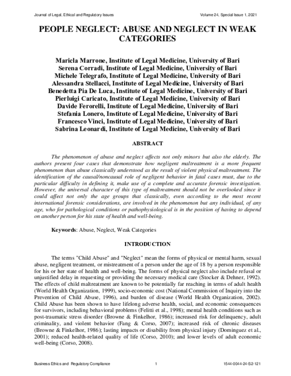 (PDF) People Neglect: Abuse and Neglect in Weak Categories