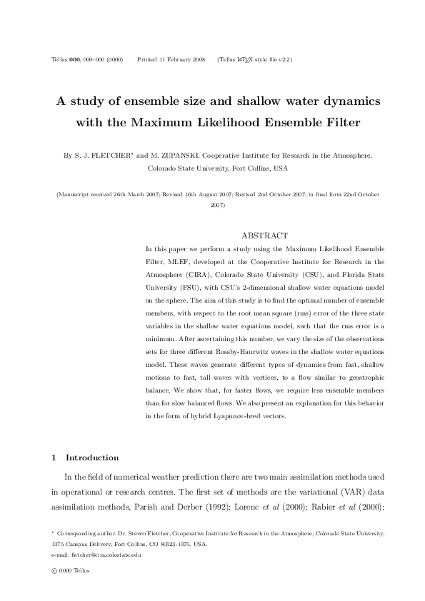 (PDF) A study of ensemble size and shallow water dynamics with the ...