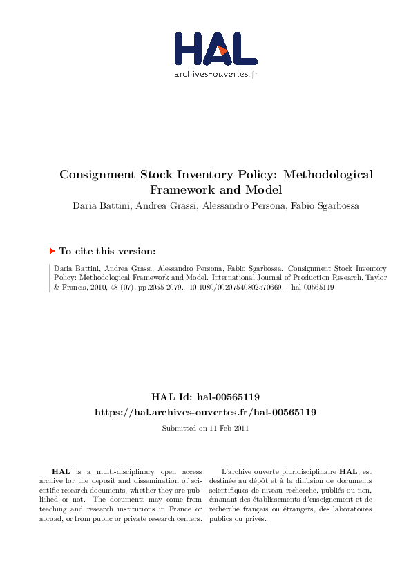 (PDF) Consignment stock inventory policy: methodological framework and ...