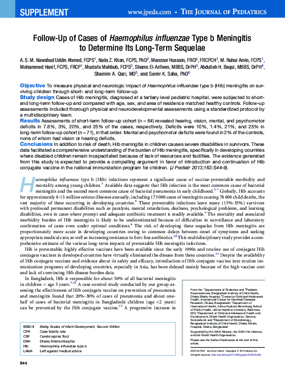 (PDF) Follow-Up of Cases of Haemophilus influenzae Type b Meningitis to ...