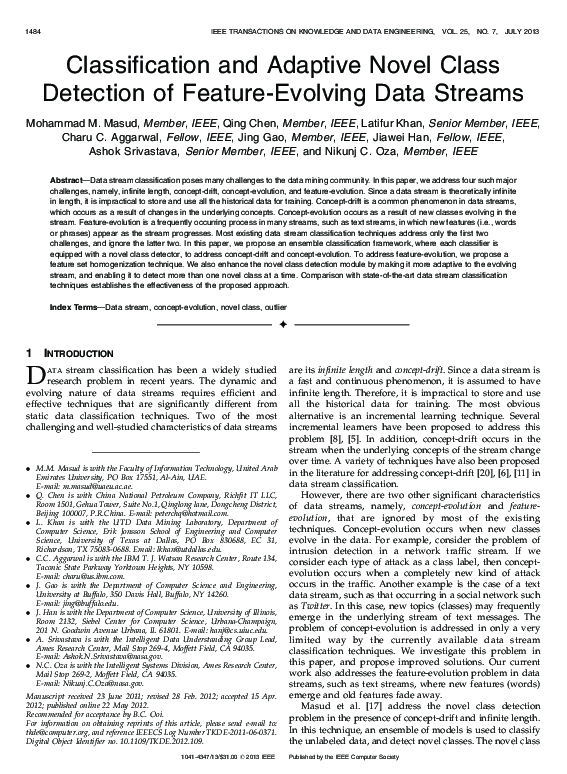 (PDF) Classification and Adaptive Novel Class Detection of Feature ...