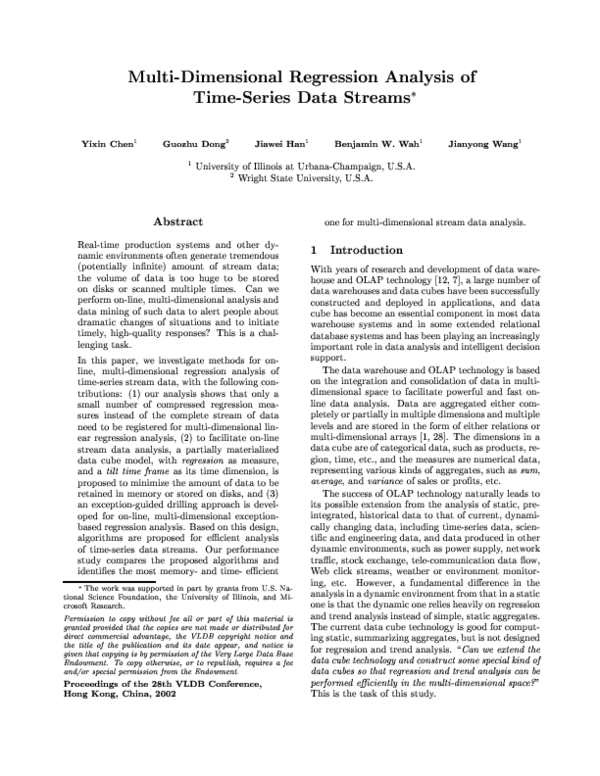 (PDF) Multi-Dimensional Regression Analysis of Time-Series Data Streams