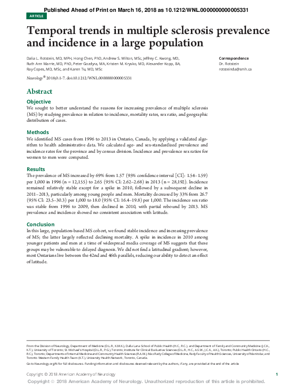(PDF) Temporal trends in multiple sclerosis prevalence and incidence in ...