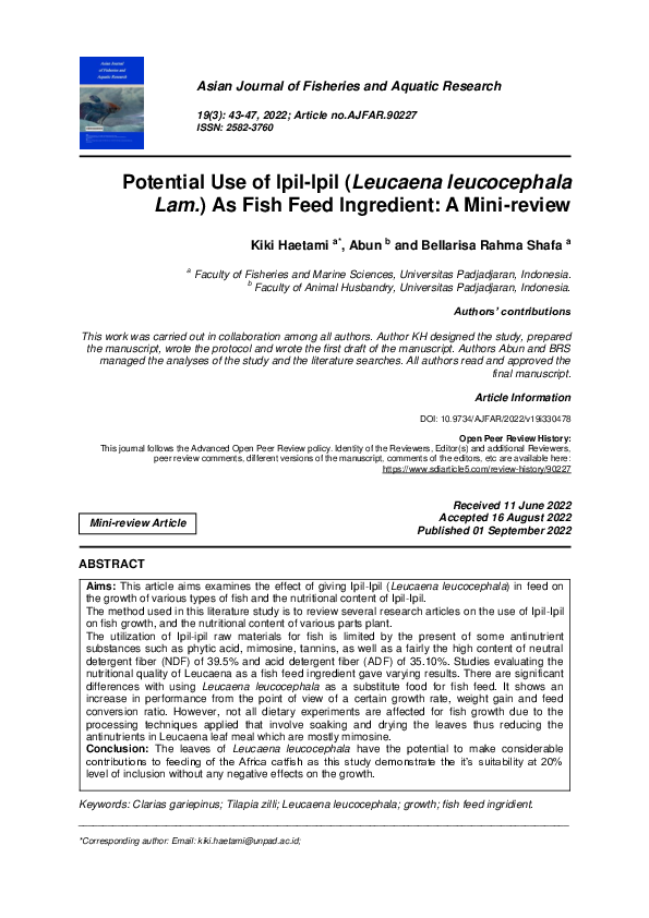 (PDF) Potential Use of Ipil-Ipil (Leucaena leucocephala Lam.) As Fish ...