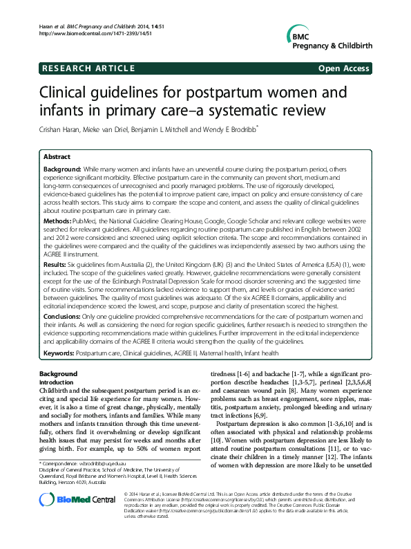 (PDF) Clinical guidelines for postpartum women and infants in primary ...