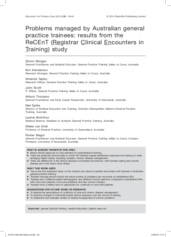 (PDF) Problems managed by Australian general practice trainees: results ...