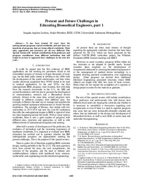 (PDF) Present and Future Challenges in Educating Biomedical Engineers ...