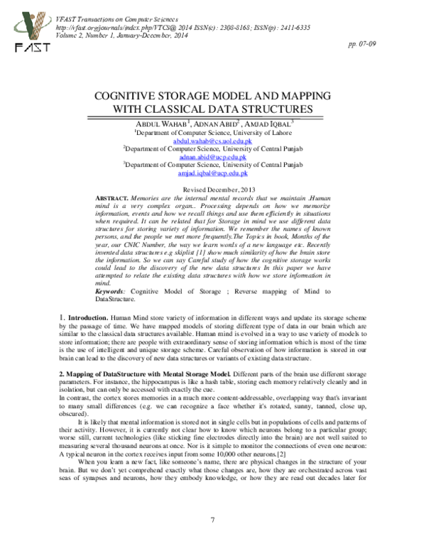 (PDF) Cognitive Storage Model And Mapping With Classical Data Structures