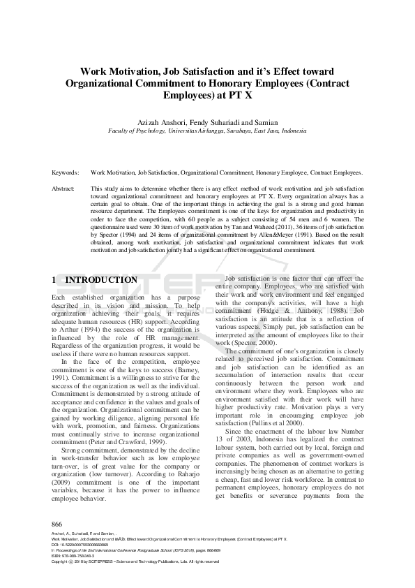 (PDF) Work Motivation, Job Satisfaction and it’s Effect toward ...