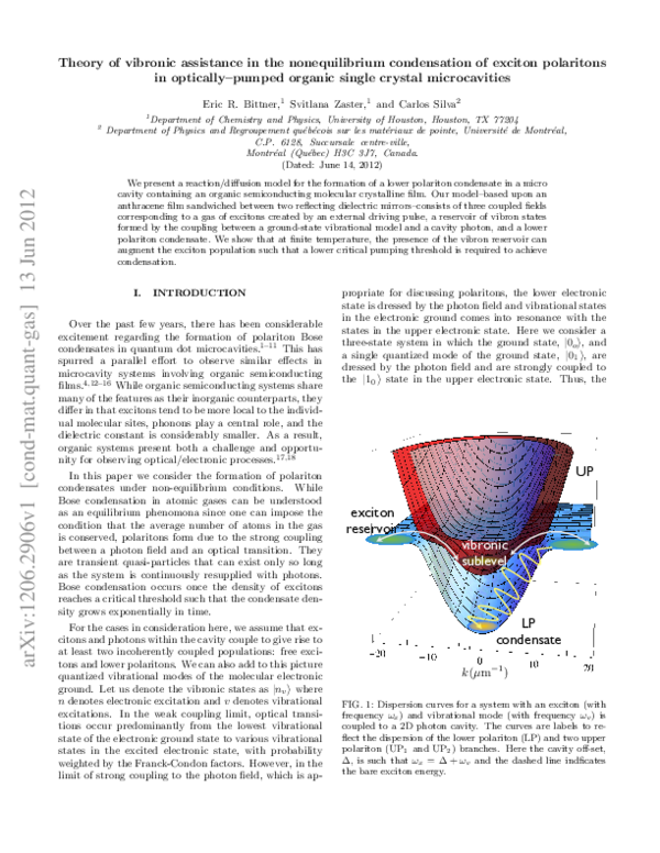 (PDF) Theory of vibronic assistance in the nonequilibrium condensation ...