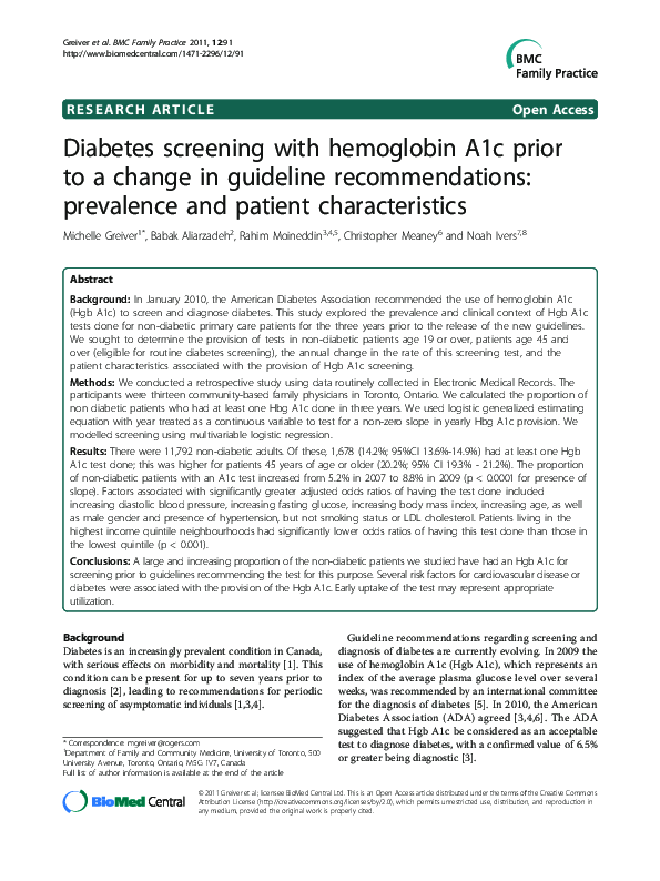(PDF) Diabetes screening with hemoglobin A1c prior to a change in ...