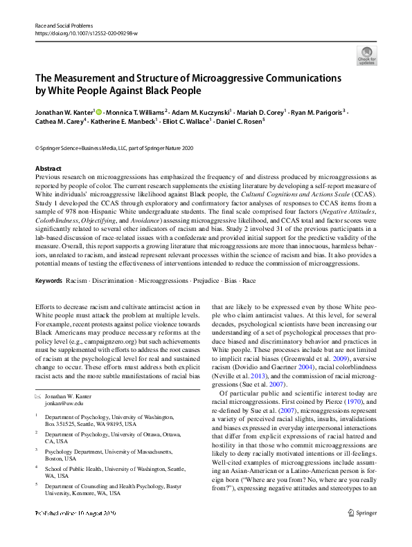 (PDF) The Measurement and Structure of Microaggressive Communications ...