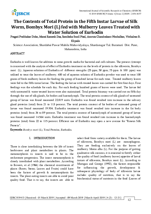 (PDF) The Contents of Total Protein in the Fifth Instar Larvae of Silk ...
