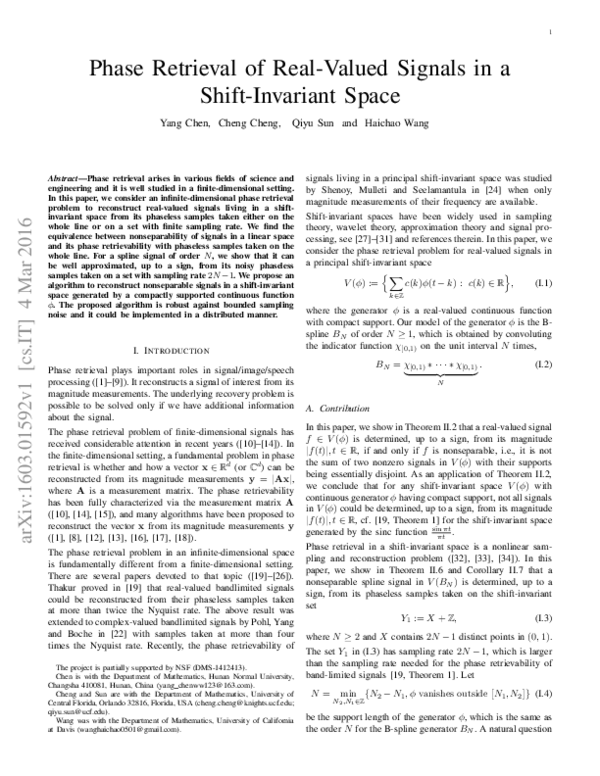 (PDF) Phase retrieval of real-valued signals in a shift-invariant space