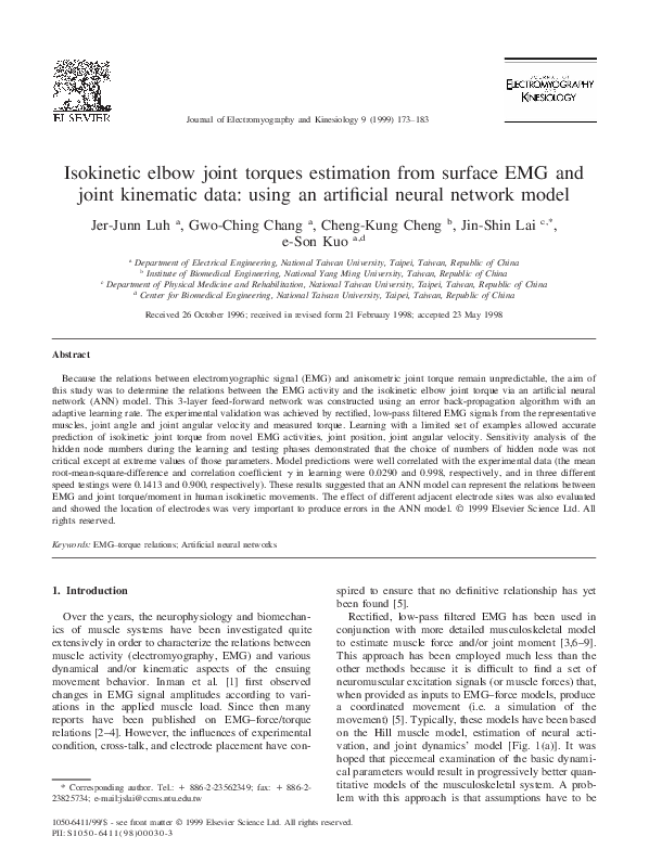 (PDF) Isokinetic elbow joint torques estimation from surface EMG and ...