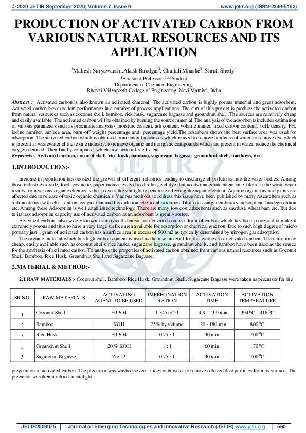 (PDF) Production of Activated Carbon from Various Natural Resources and ...