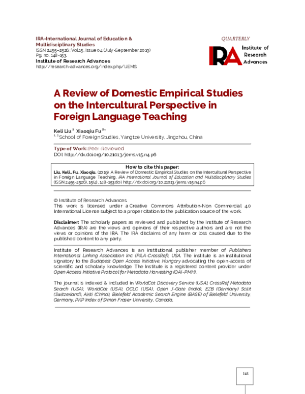 A Review of Domestic Empirical Studies on the Intercultural Perspective ...