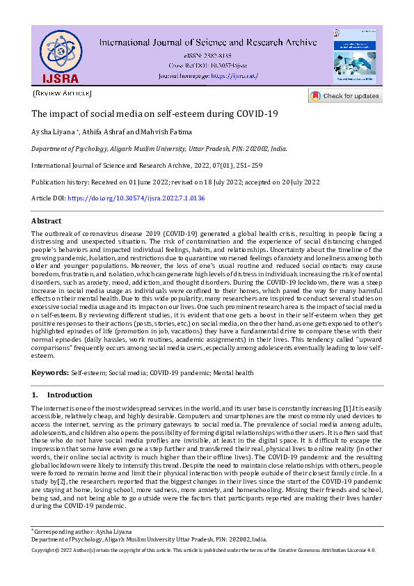 (PDF) The impact of social media on self-esteem during COVID-19