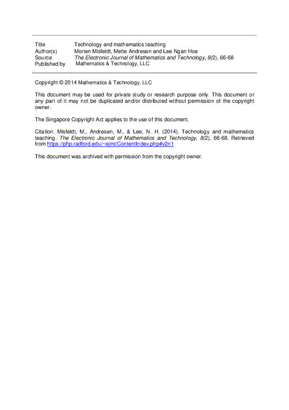 (PDF) Technology and Mathematics Teaching