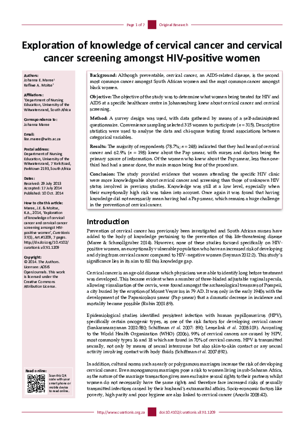 (PDF) Exploration of knowledge of cervical cancer and cervical cancer ...