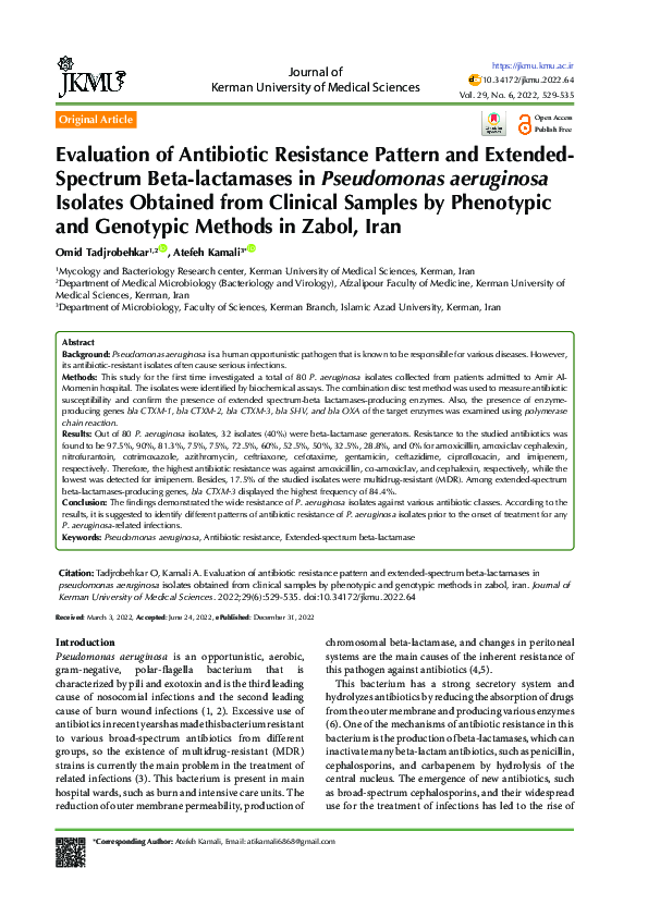 (PDF) Evaluation of Antibiotic Resistance Pattern and Extended-Spectrum ...