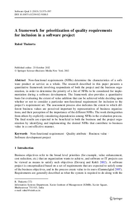 (PDF) A framework for prioritization of quality requirements for ...