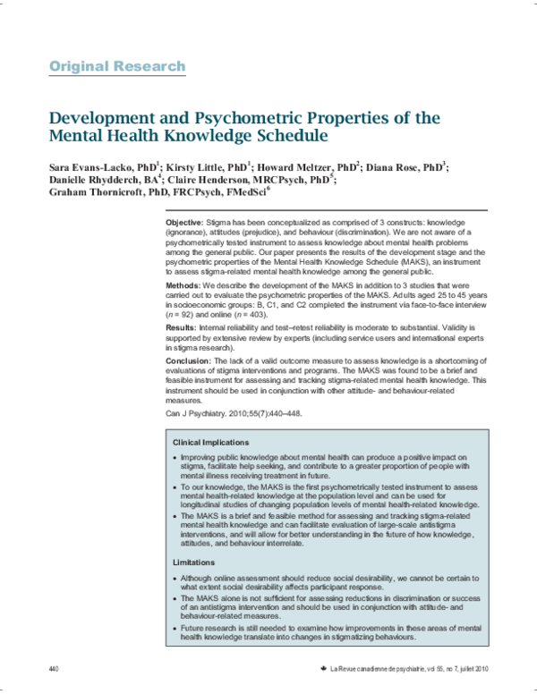(PDF) Development and psychometric properties of the Mental Health ...