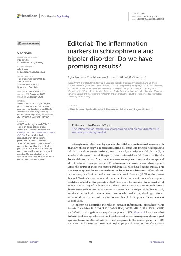 (PDF) Editorial: The inflammation markers in schizophrenia and bipolar ...