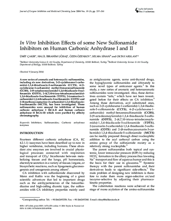 (PDF) In Vitro Inhibition Effects of some New Sulfonamide Inhibitors on ...