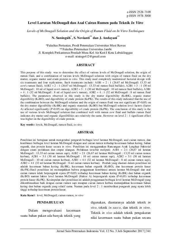 (PDF) Level Larutan McDougall dan Asal Cairan Rumen pada Teknik In Vitro