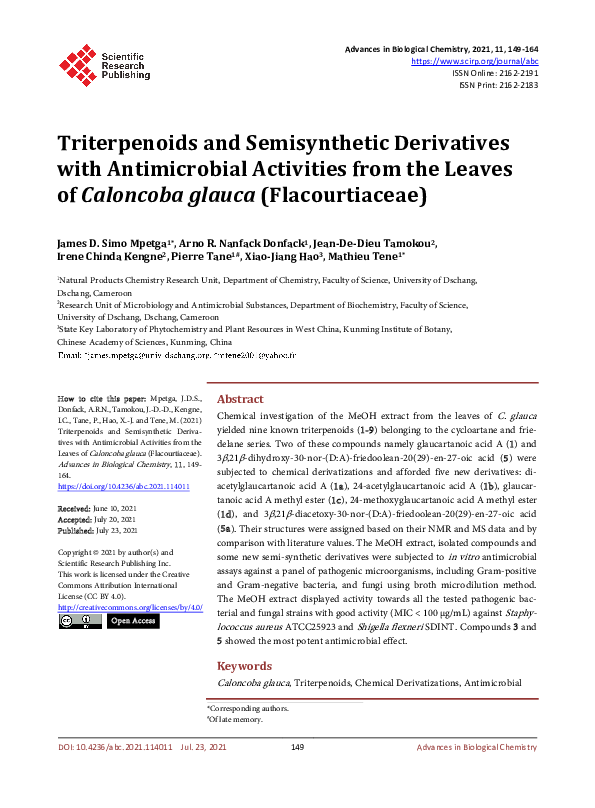 (PDF) Triterpenoids and Semisynthetic Derivatives with Antimicrobial ...